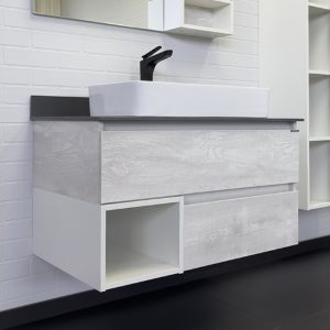 Тумба подвесная Comforty Прага 90 с графитовой столешницей с раковиной Comforty Дуб белый 00-00014425CF