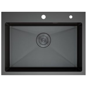 Мойка кухонная D&K 60х50 выпуск с переливом, корзина, дозатор Графит матовый DKS605006 Мойка кухонная D&K 60х50 выпуск с переливом, корзина, дозатор Графит матовый DKS605006