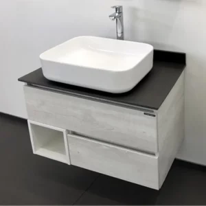 Тумба подвесная Comforty Прага 75,5 + раковина + антрацитовая столешница Дуб белый 00-00004198