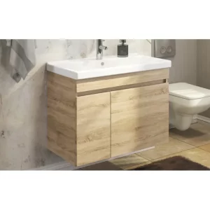 Тумба подвесная Comforty Тромсе 80 + раковина Дуб 00004142219CF