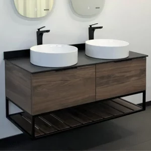 Тумба подвесная Comforty Порто 120 + раковина + черная столешница Дуб тёмно-коричневый 00-00001287CF