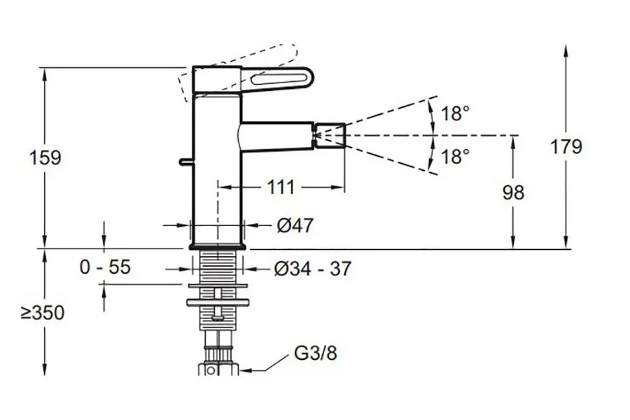 Смеситель для биде Jacob Delafon Nouvelle Vague с донным клпаном E78342-BLV Смеситель для биде Jacob Delafon Nouvelle Vague с донным клпаном E78342-BLV — изображение 2