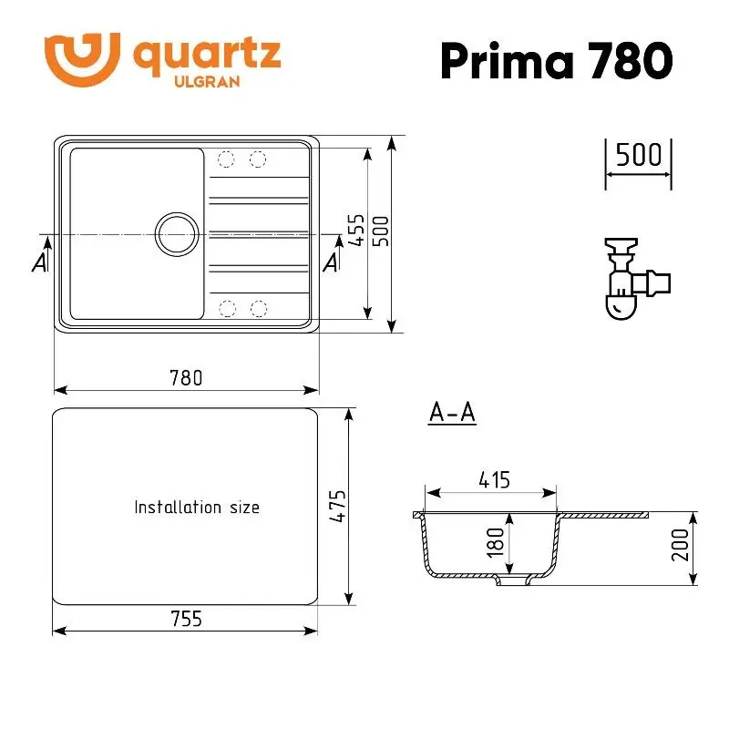 Мойка кухонная Ulgran Quartz Prima 780-02 Лён Мойка кухонная Ulgran Quartz Prima 780-02 Лён — изображение 2