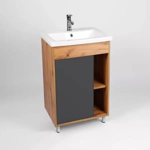 Тумба напольная Viant Бостон 50 с раковиной Como Дуб вотан / Графит VBOS50COG-T1ST