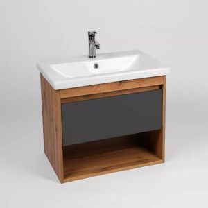 Тумба подвесная Viant Бостон 60 с раковиной Como Дуб вотан / Графит VBOS60COG-T1YP Тумба подвесная Viant Бостон 60 с раковиной Como Дуб вотан / Графит VBOS60COG-T1YP