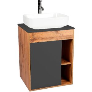 Тумба подвесная Viant Бостон графит 70 со столешницей, с раковиной MODUO Дуб вотан / Графит VBOS65NG-T1STP Тумба подвесная Viant Бостон графит 70 со столешницей, с раковиной MODUO Дуб вотан / Графит VBOS65NG-T1STP