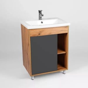 Тумба напольная Viant Бостон 70 с раковиной Como Дуб вотан / Графит VBOS70COG-T1ST